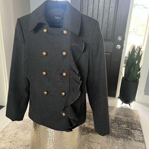 dkny dark grey flannel updated pea jacket coat size medium classy and mod🖤🩶 - Picture 8 of 17